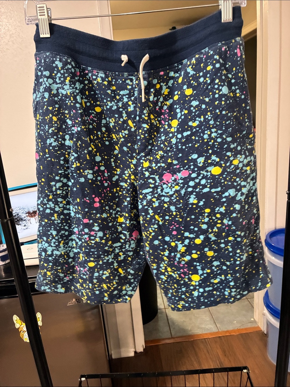 wonder nation Navy kids Shorts with Aqua, Yellow & Pink Splatter